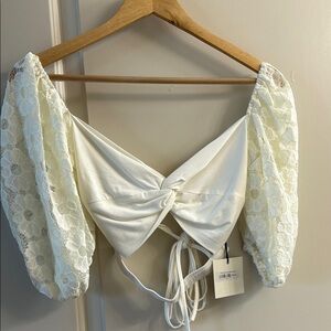 Elegant White Lace Puff Sleeve Top